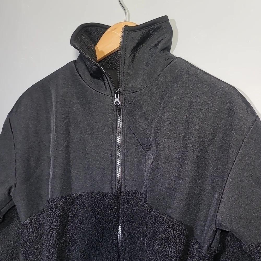 Mta Sport Fleece Sherpa Oversized Cropped Zip-Up Jacket